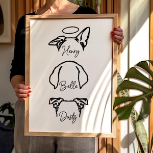 Ritratto di cane personalizzato da parete, contorno dell'orecchio del cane con cornice, stampa personalizzata dell'orecchio del cane con cornice, regalo per la perdita dell'animale domestico, regalo commemorativo per l'animale domestico, cane