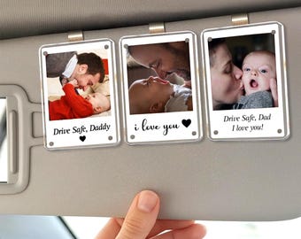 Custom fathers day gift for husband Photo Car Visor Clip, Fathers Day Gift Dad, fathers day visor clip, Husband Gift Drive Safe, from kids