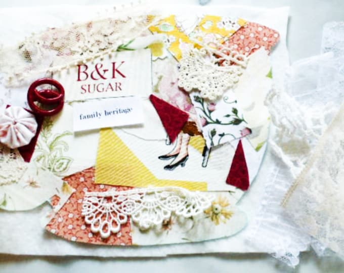 Country Tea Cup Quilt Block Fabric Collage Embellishment Gift Idea For Women