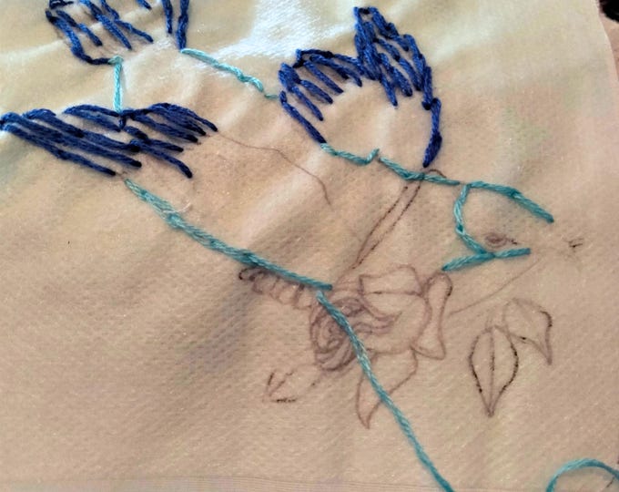 Blue Bird Slow Stitch Sampler Kit and Embroidery Quilt Block Pattern With Foundation Fabric and Floss Gift For Women