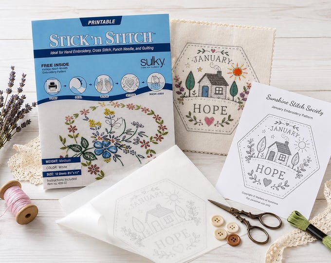 Stick and Stitch Embroidery Transfer Sheet, Sunshine Stitch Society Companion Supply for Hand Embroidery Slow Stitch