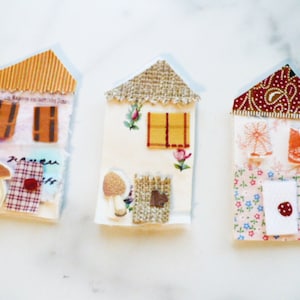 Tiny House Applique Embellishments Slow Stitch Kit.  Scrappy Junk Journal, Folk Art Quilt Collage.