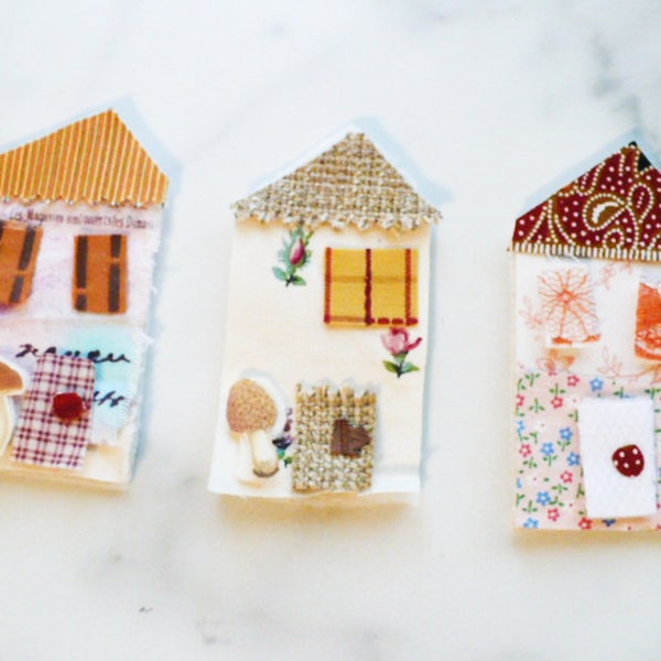 Kit de couture lente d'embellissements d'appliques Tiny House. Scrappy Junk Journal, collage de courtepointe d'art populaire.