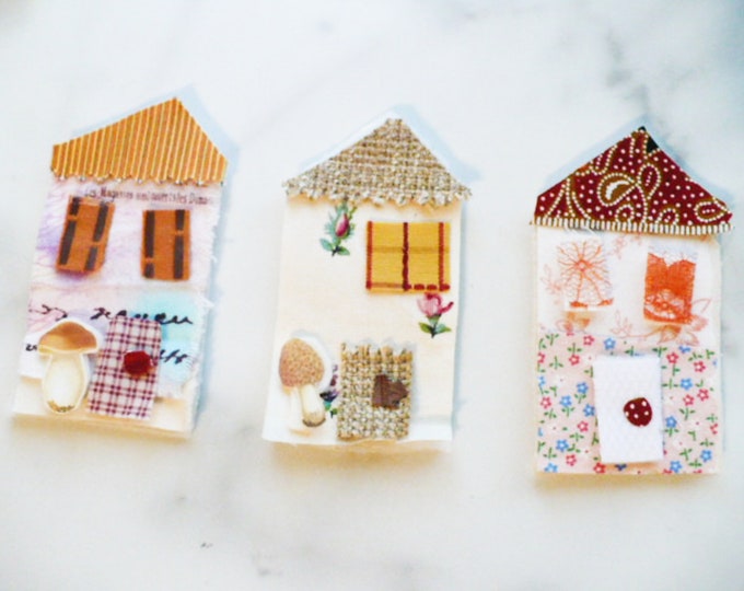 Tiny House Applique Embellishments Slow Stitch Kit.  Scrappy Junk Journal, Folk Art Quilt Collage.