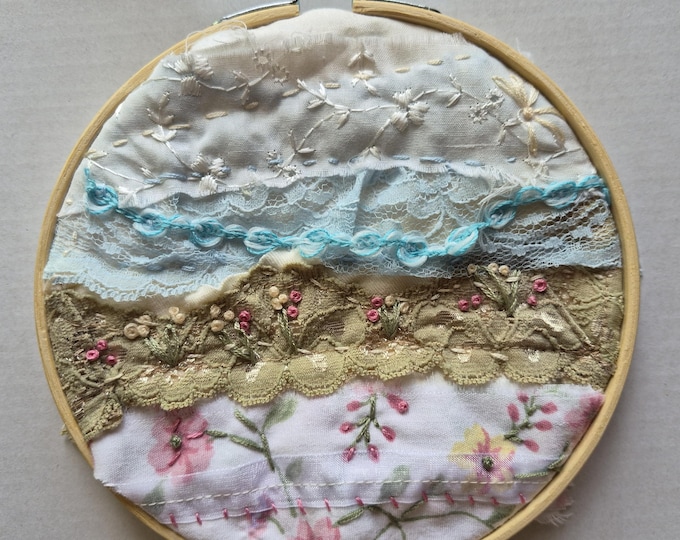 Cottage Garden Meadow Lace Landscape Embroidery Kit: Slow Stitch Sampler with Floss Fabric Add Your Own Stitching Designs