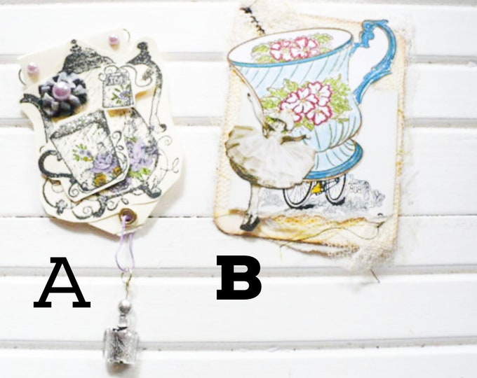 Teapot or Teacup Bookmark Altered Paper Clip Gift for Friend  Junk Journal Embellishments Hidden Paper Clip Gift For Reader Book Lovers.