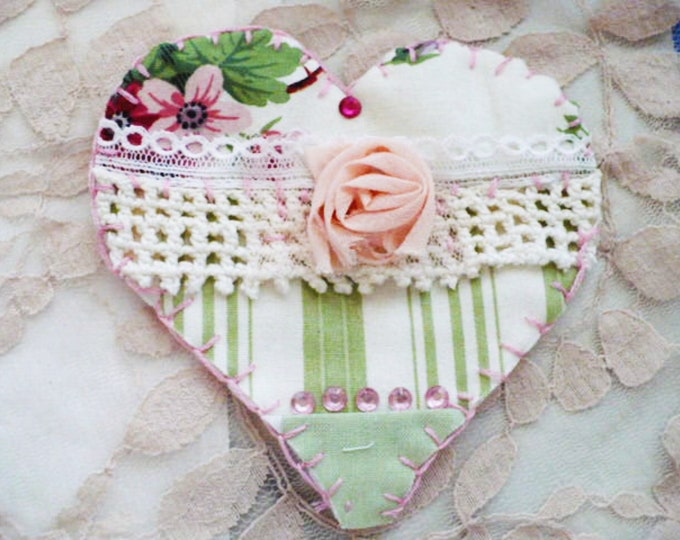 Heart Fabric Collage Art Textile Collage For Junk Journals, and Slow Stitch Kit Projects  Gift For Beginner Adults Quilt Gift For Mom