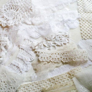 Vintage neutrale kant collagekit 20 stuks textielfragmenten slow stitch kit junk journal versieringen stofclusters