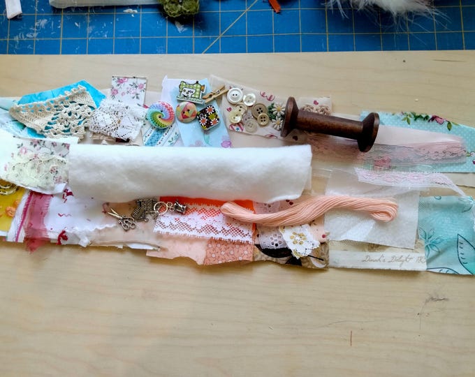 Slow Stitch Fabric Snippet Roll Kit Junk Journal Embellishments Sewing Gift