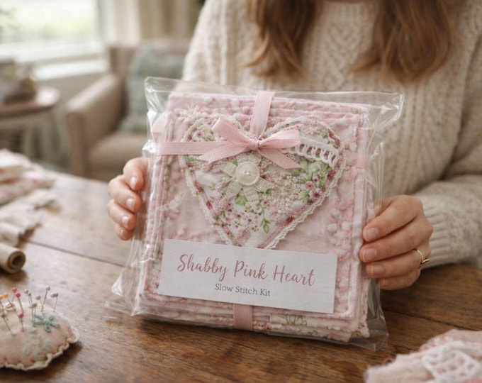 Slow Stitching Embroidery Kit: Shabby Chic Craft Therapy for Beginners Soft Book Felt or Flannel Pages Mother Daughter Day Gift New Mom