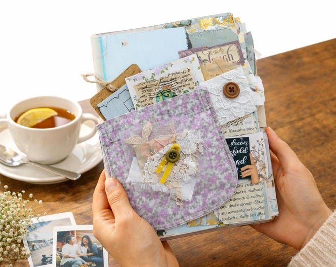 Handmade Junk Journal with Pockets – Vintage Scrapbook Journal, Memory Book, Ephemera Journal, Creative Journaling Gift for Women