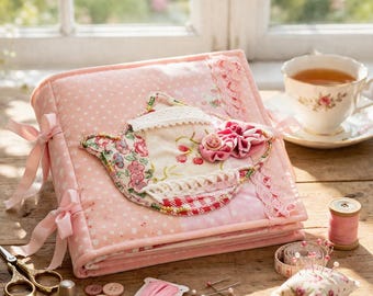 Fabric Art Kit Slow Stitch DIY Beginners Make a Soft Book Journal Cover With Teapot Design Calming Sewing Gift For Mother Daughter Time