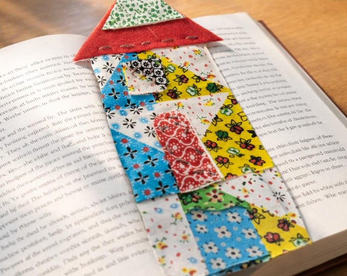 Slow Stitch Kit Quilted Cottage Tiny House Bookmark DIY Travel Craft Literary Gift For Women