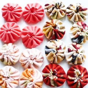 Orange Fabric Yoyo Flowers 1 Inch Set of 16 Ready to Ship Made In USA for Junk Journals, Quilting and Crafts Gift For Women.