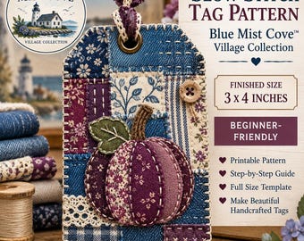 Slow Stitch Mystery Tag Pattern Patchwork Pumpkin Fabric Tag Fall Sewing Cozy Craft Scrap Fabric Project Beginner PNG Digital Pattern