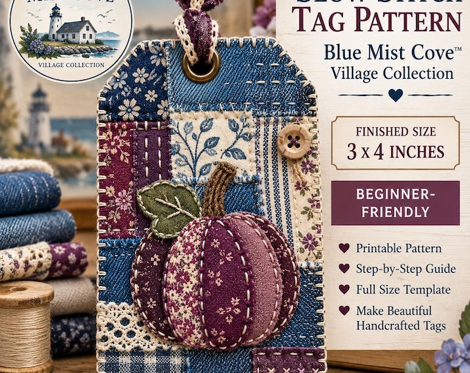 Slow Stitch Mystery Tag Pattern Patchwork Pumpkin Fabric Tag Fall Sewing Cozy Craft Scrap Fabric Project Beginner PDF Digital Pattern