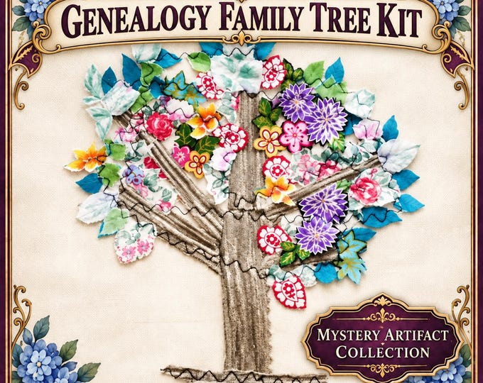 Family Tree Embroidery Kit, Genealogy Keepsake, Heritage Quilt Block Wall Art, Blue Mist Cove Mystery Artifact, Beginner Textile Collage