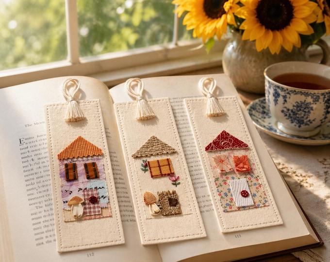 Tiny House Bookmark Slow Stitch Folk Art Kit
