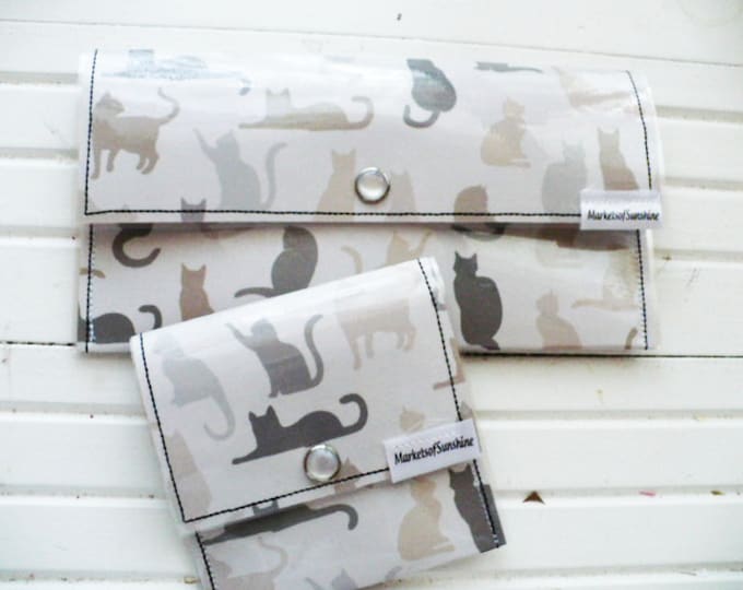 Large Cat Wallet For Women and Cat Coin Purse Credit Card Holder. Passport Holder or Coupon Case for Cash Envelope Budget System.