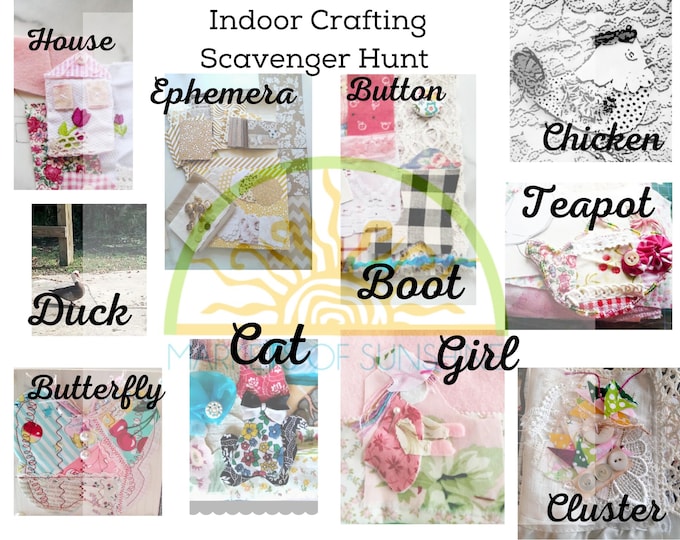 Indoor Craft Scavenger Hunt Game Digital Download  Collage Fiber Art Digital Stamp DIY Adult Party Activity Craft Template Slow Stitching