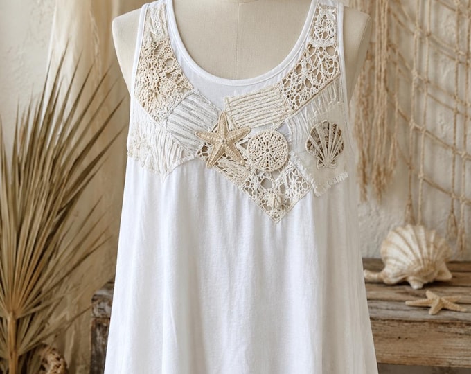 Seabreeze Patchwork Beach Cover-Up Tank Upcycling Step-By-Step Guide PDF Sewing Designer Layout Refashion Top Idea