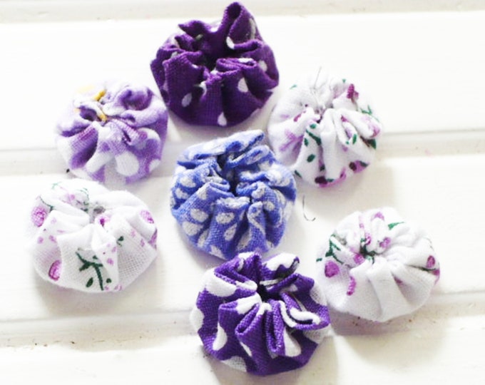 Fabric YoYo Purple Floral Embellishments For Craft and Sewing Projects Handmade Gift For Friend.