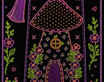 Mushroom Neon Art Embroidery Pattern, Digital Download Sewing Guide, Textile Art Inspiration, Creative Stitching Guide For Beginners