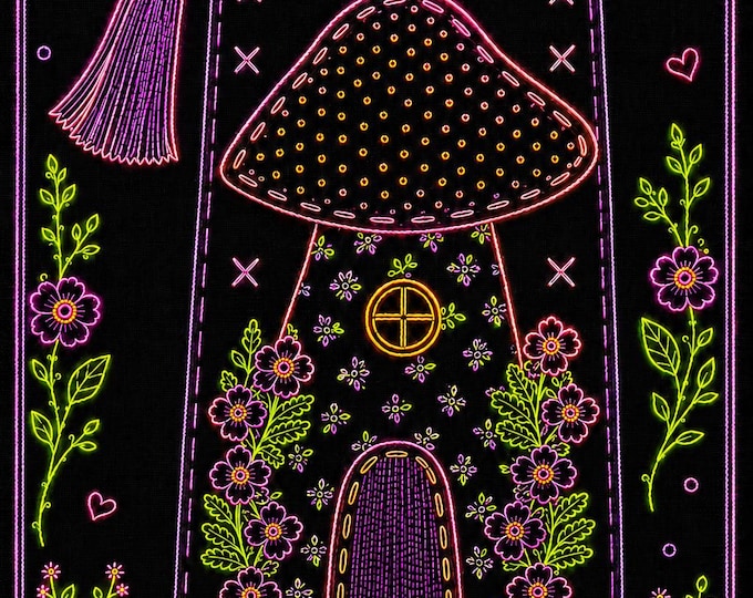 Mushroom Neon Art Embroidery Pattern, Digital Download Sewing Guide, Textile Art Inspiration, Creative Stitching Guide For Beginners