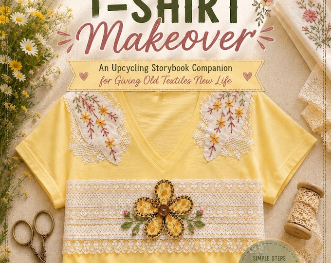 Vintage Linen T-Shirt Upcycling Guide PDF, Step by Step Clothing Makeover Tutorial, Lace Embellishment Ideas, Creative Sewing Project