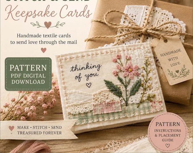 Fabric Keepsake Card Pattern, Slow Stitch Textile Art PDF, Beginner Friendly Handmade Greeting Card, All Occasion Sewing Gift