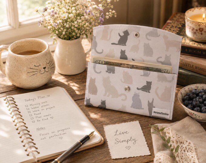 Cat Cash Envelope Wallet | Cash Stuffing Budget Organizer | Simple Living Wallet for Women | Cottagecore Budget System | Cat Lover Gift