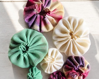 Handmade Beige Fabric Yoyos: Suffolk Flower Embellishments, Set of 7