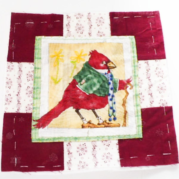 Cardinal Quilt Block Embellishment For Embroidery Slow Stitching, Junk Journals, Wall Hanging, Pillow Sham Gardner Gift For Mom.