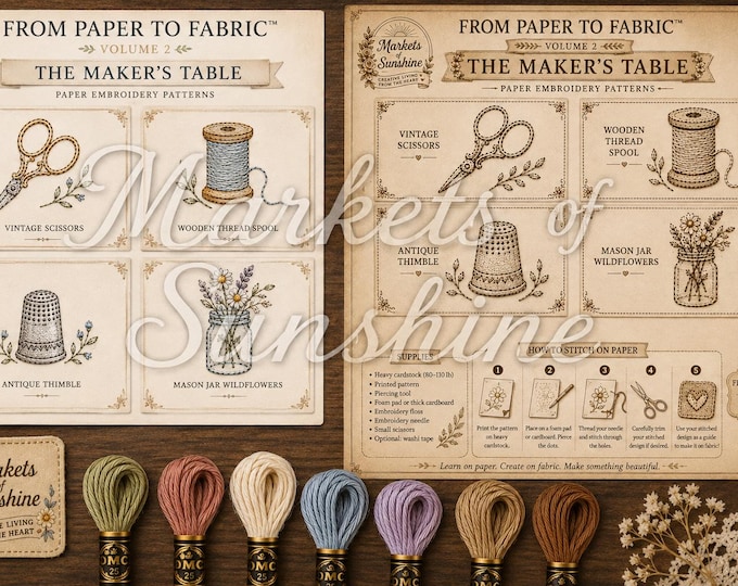 Paper Embroidery Pattern PDF  Vintage Sewing Motifs Beginner Paper Stitching Slow Stitch Fabric Embellishments From Paper to Fabric Volume 2