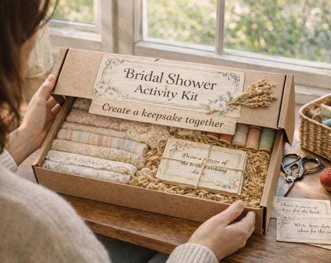 Bridal Shower Activity Box Wedding Keepsake DIY Kit Mystery Slow Stitch Embroidery Box Beginner Friendly Memory Book Craft Kit for Bride