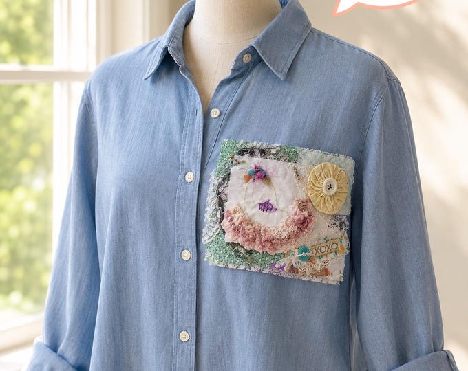 Boho Bird Patch Fiber Art Textile Collage Fabric Embellishment Handmade Accessory Jacket Decoration Nest Applique Slow Stitch Bohemian