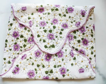 Soft Travel Pouch Purple and White Floral Vintage Hankie Case For Slow Stitch Kit Supplies