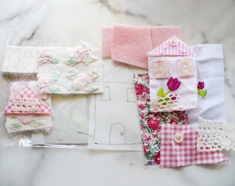 Tiny House Slow Stitch Kit: Applique Pattern, Fabric & Vintage Button