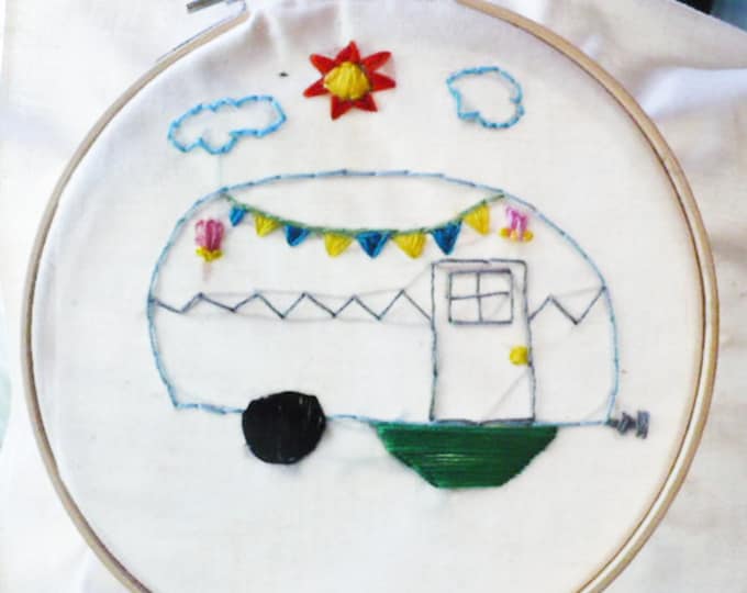 Vintage Travel Trailer Embroidery Kit: Beginner Slow Stitch Camper Decor