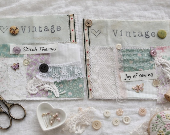 Vintage Prairie Dreams Slow Stitch Kit Shabby Chic Fabric Lace Collage Hand Embroidery Sewing Junk Journal Textile Art Mindful Stitch Gift