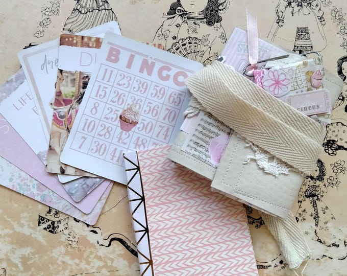 Handmade Junk Journal Pocket Size Travel Circus Theme Slow Stitch Supply Organizer Fabric Scrap Storage Holder Sewing Ephemera Beach Memory