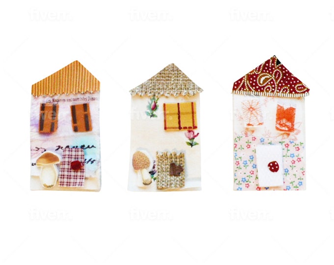 Tiny House Fabric Patches Collage Embellishments For Clothing, Easy Slow Stitch Kit.