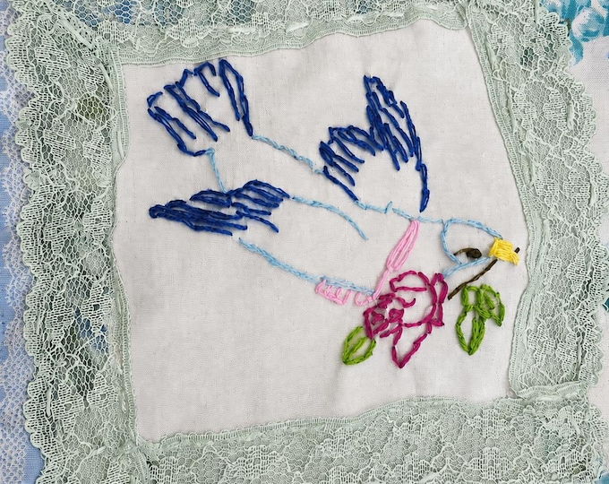 Blue Bird Embroidery Kit: Slow Stitch Sampler with Floss & Fabric