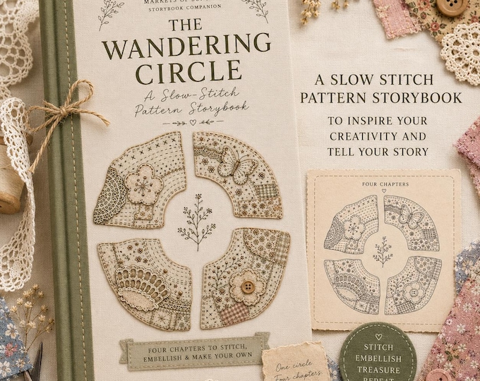The Wandering Circle Snippet Scroll Storybook, Slow Stitch Pattern PDF, Fabric Collage Embroidery Guide, Textile Art Digital Download