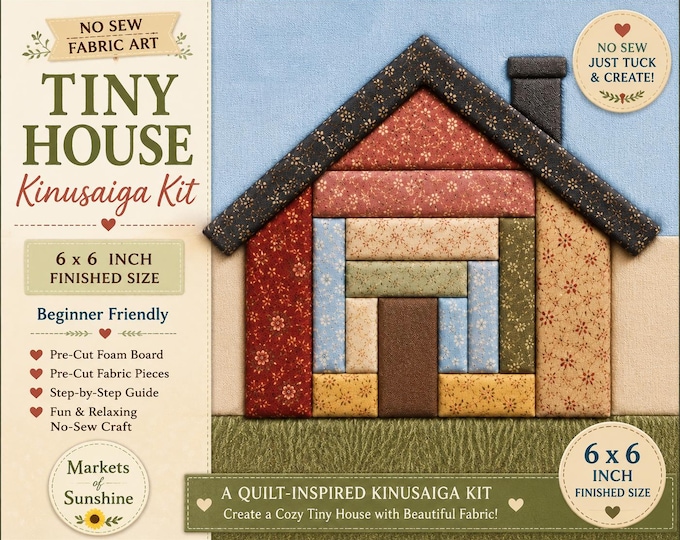 Tiny House Log Cabin Kinusaiga Kit No Sew Quilt Inspired Fabric Art DIY Beginner Friendly 6x6 Cottage Craft
