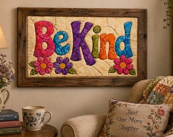 Be Kind Kinusaiga Pattern Words To Live By Collection No Sew Fabric Art PNG Painting With Fabric Scrap Fabric Craft Beginner DIY Wall Art