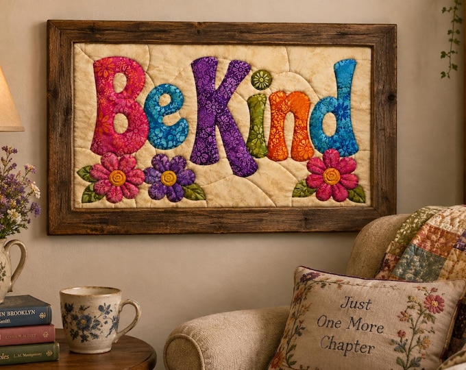 Be Kind Kinusaiga Pattern Words To Live By Collection No Sew Fabric Art PNG Painting With Fabric Scrap Fabric Craft Beginner DIY Wall Art