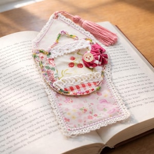 Fabric Teapot Bookmark Slow Stitch Kit With Beaded Trim and Small Yoyo Mother Daughter Gift DIY Beginner Hand Sewing Teacher Appreciation