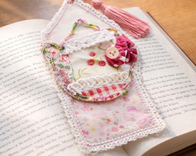 Fabric Teapot Bookmark Slow Stitch Kit With Beaded Trim and Small Yoyo Mother Daughter Gift DIY Beginner Hand Sewing Teacher Appreciation