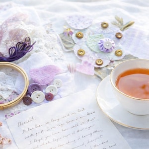 Lavender Garden Slow Stitch Kit Romantic Vintage Hand Sewing Floral Bird Design